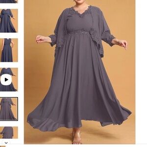 Flycurvy Plus Size 4XL Mother Of The Bride Purple Gray 2 ps Dress Jacket Formal